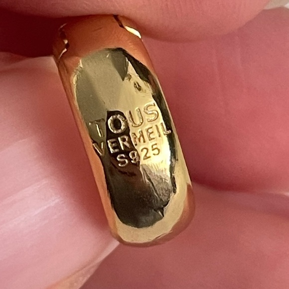 ! TOUS S925 Gold Overly Green Malachite Bear Mini Hoops Hinges Earrings - Picture 3 of 10